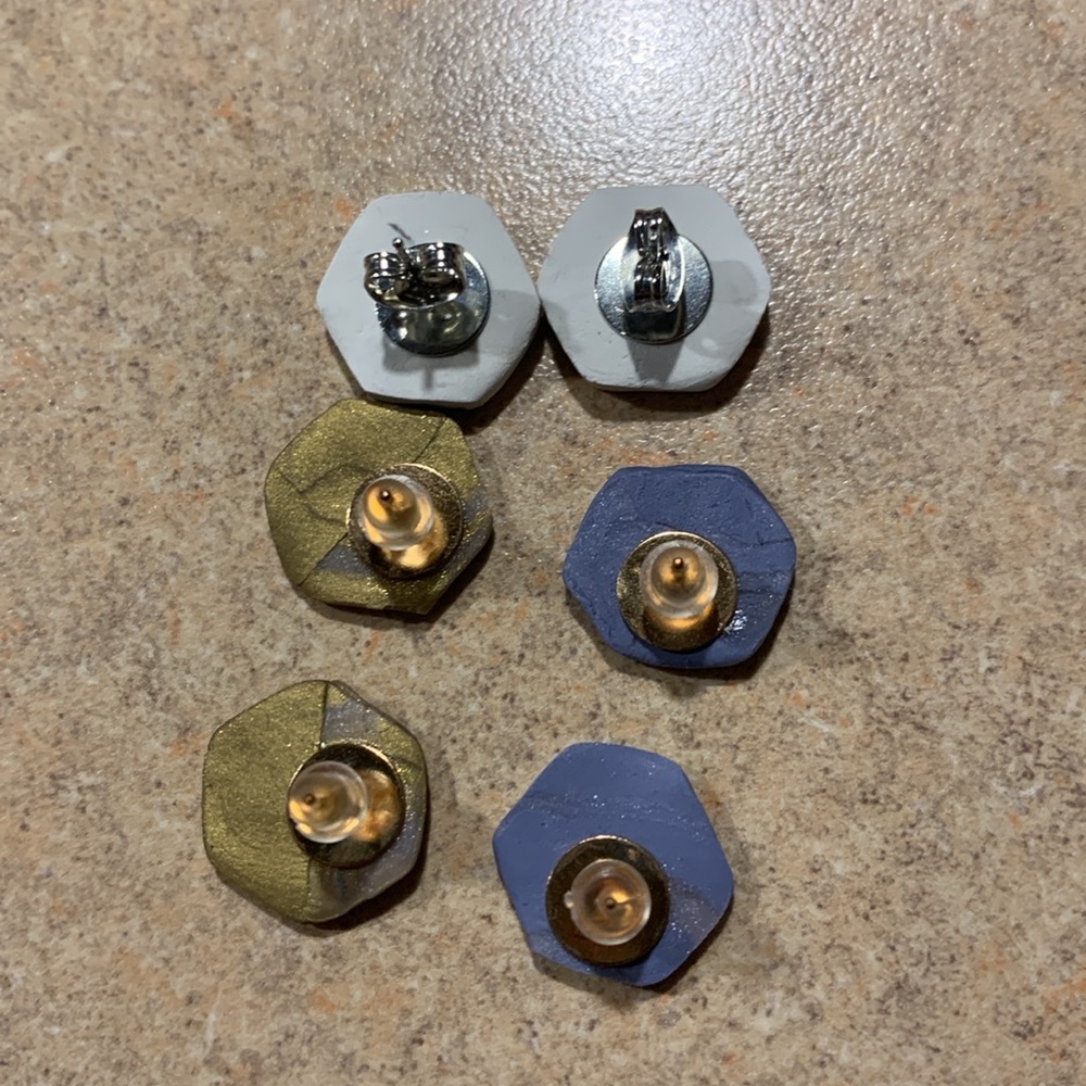 Set of 3 handmade clay hexagon stud earrings bundle - Picture 4 of 5